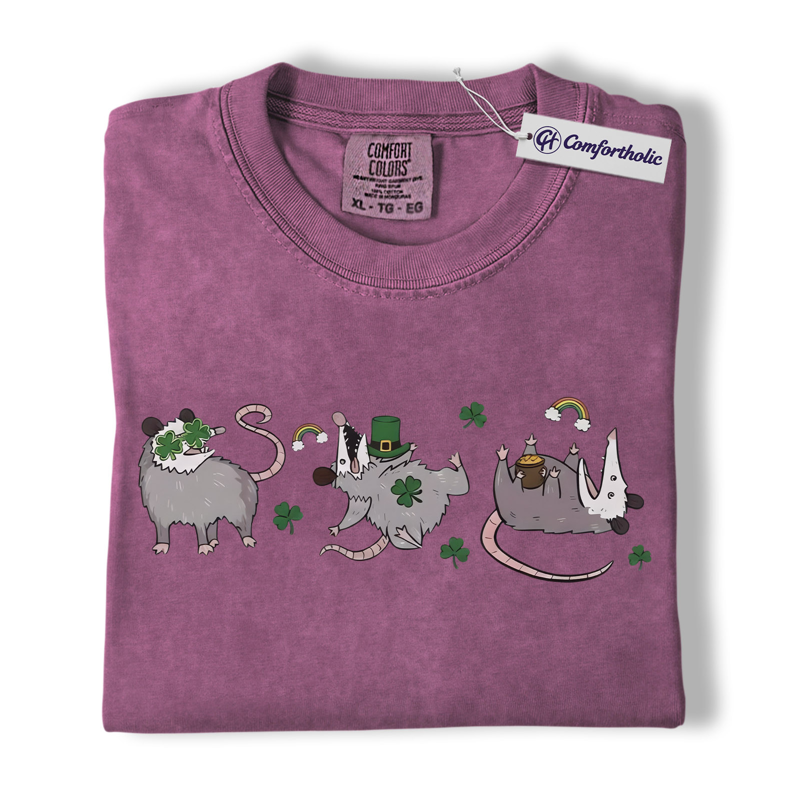 St. Patrick’s Day Opossum Shirt, Lucky Shamrock Possum Graphic Tee, Cute Irish Animal T-Shirt, Funny Gift for Opossum Lovers, Comfort Colors Shirt - Image 15