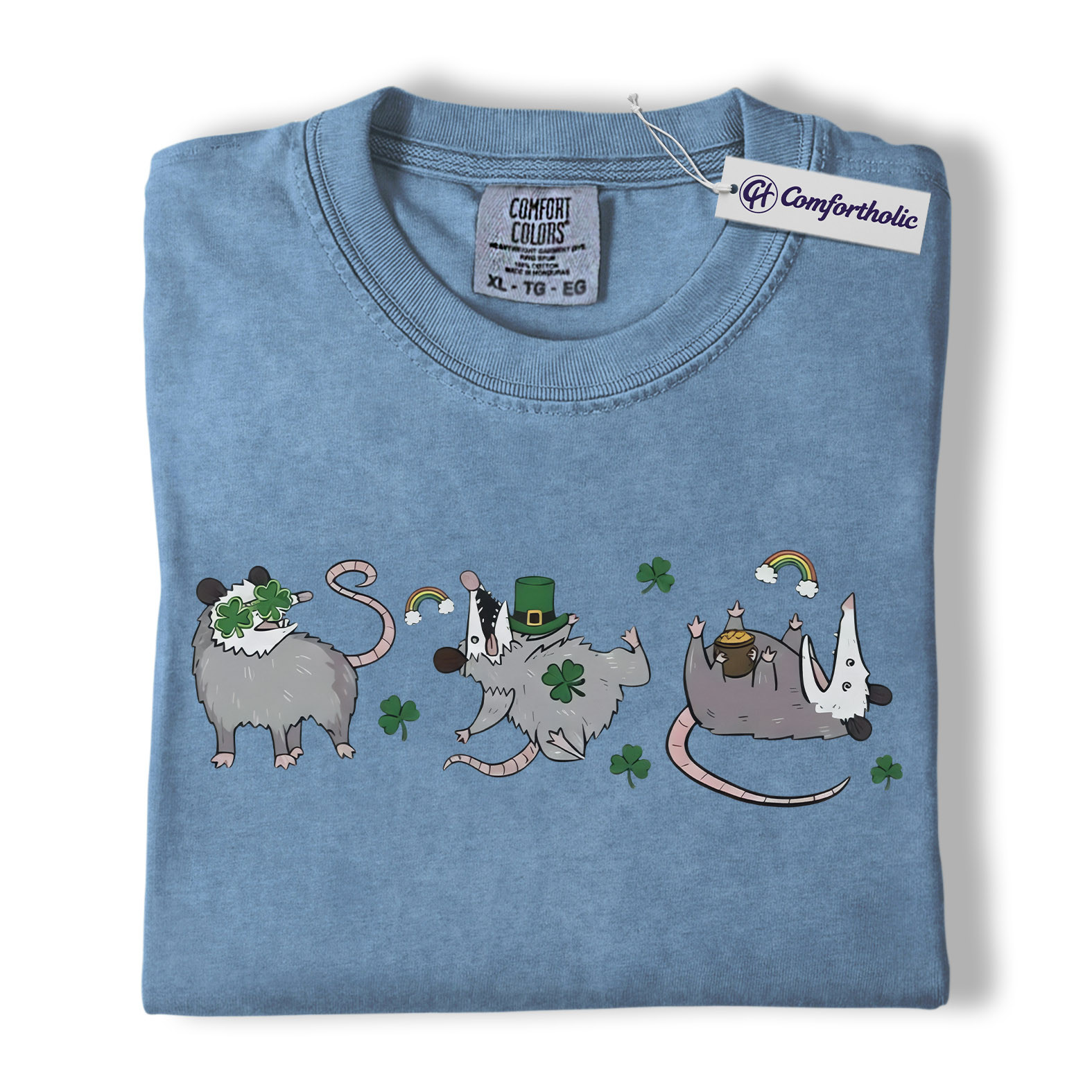 St. Patrick’s Day Opossum Shirt, Lucky Shamrock Possum Graphic Tee, Cute Irish Animal T-Shirt, Funny Gift for Opossum Lovers, Comfort Colors Shirt - Image 17