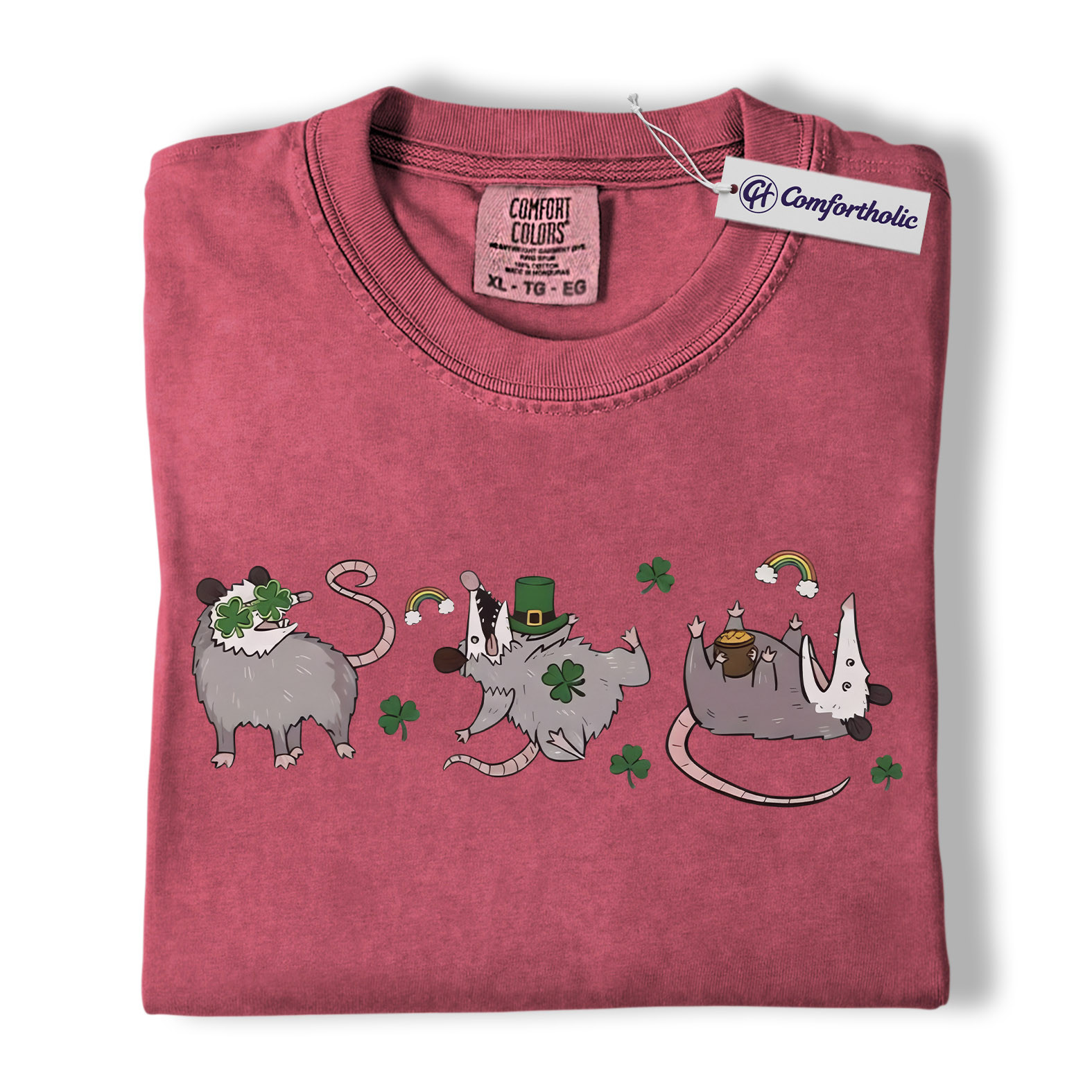 St. Patrick’s Day Opossum Shirt, Lucky Shamrock Possum Graphic Tee, Cute Irish Animal T-Shirt, Funny Gift for Opossum Lovers, Comfort Colors Shirt - Image 18