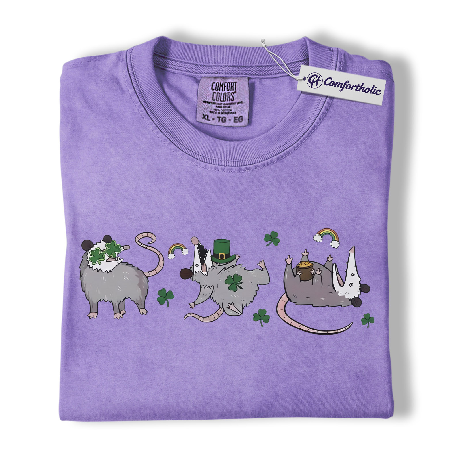 St. Patrick’s Day Opossum Shirt, Lucky Shamrock Possum Graphic Tee, Cute Irish Animal T-Shirt, Funny Gift for Opossum Lovers, Comfort Colors Shirt - Image 20