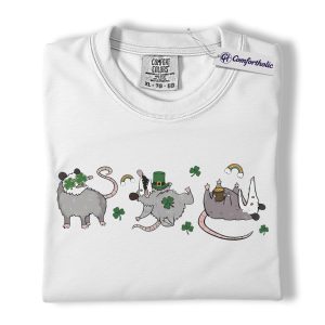Alternative view of St. Patrick’s Day Opossum Shirt, Lucky Shamrock Possum Graphic Tee, Cute Irish Animal T-Shirt, Funny Gift for Opossum Lovers, Comfort Colors Shirt