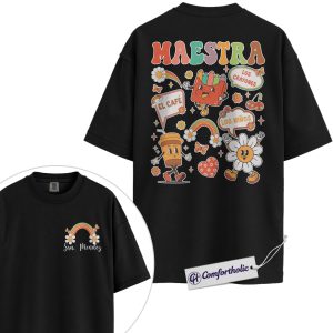 Personalized Maestra Shirt, Custom Name Spanish Teacher Rainbow Classroom Graphic Tee, Bilingual Teacher T-Shirt, Teacher Appreciation Gift, Comfort Colors Shirt 2-Sided