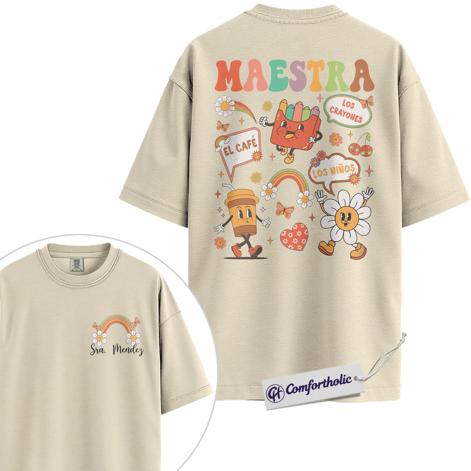 Personalized Maestra Shirt, Custom Name Spanish Teacher Rainbow Classroom Graphic Tee, Bilingual Teacher T-Shirt, Teacher Appreciation Gift, Comfort Colors Shirt 2-Sided - Image 4