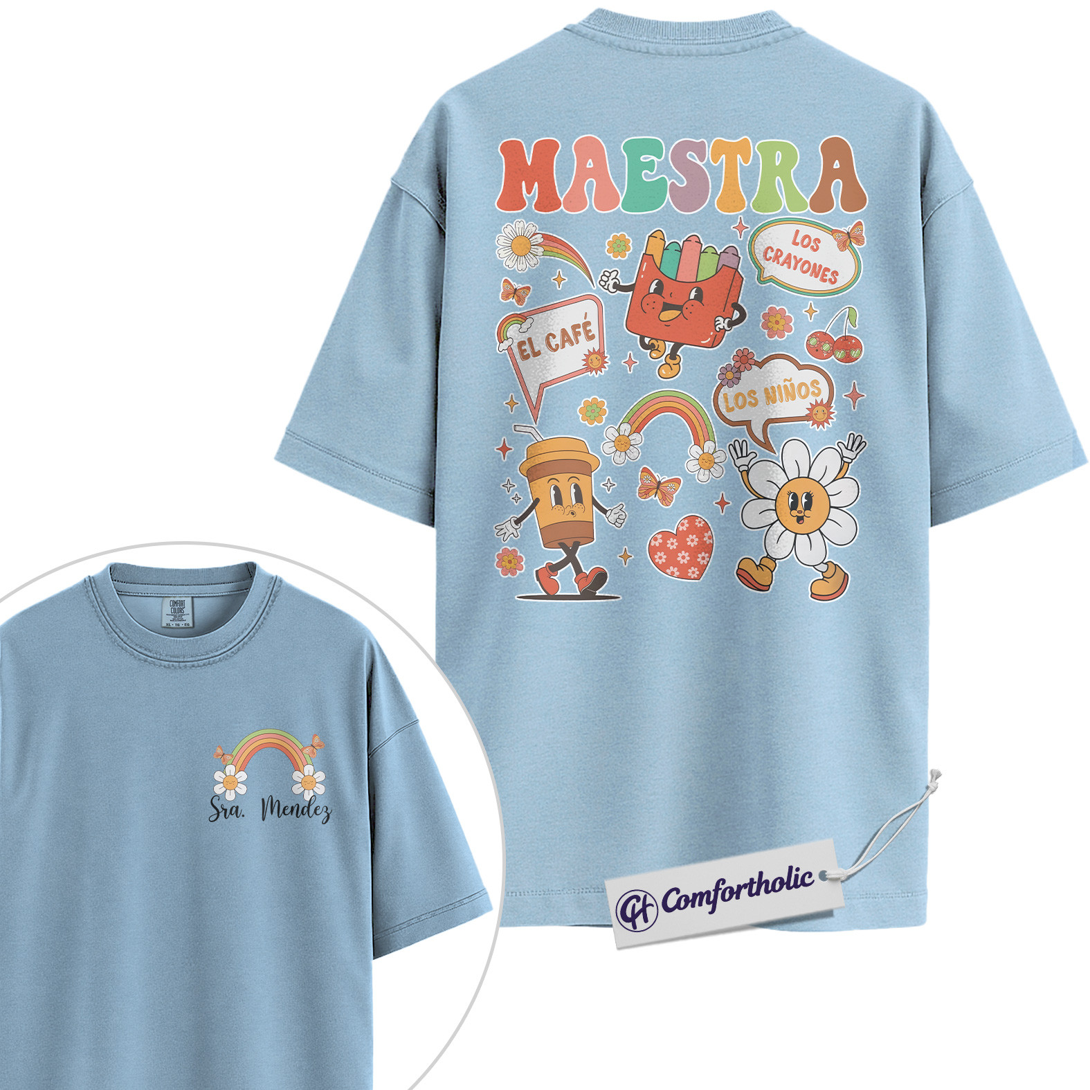 Personalized Maestra Shirt, Custom Name Spanish Teacher Rainbow Classroom Graphic Tee, Bilingual Teacher T-Shirt, Teacher Appreciation Gift, Comfort Colors Shirt 2-Sided - Image 14