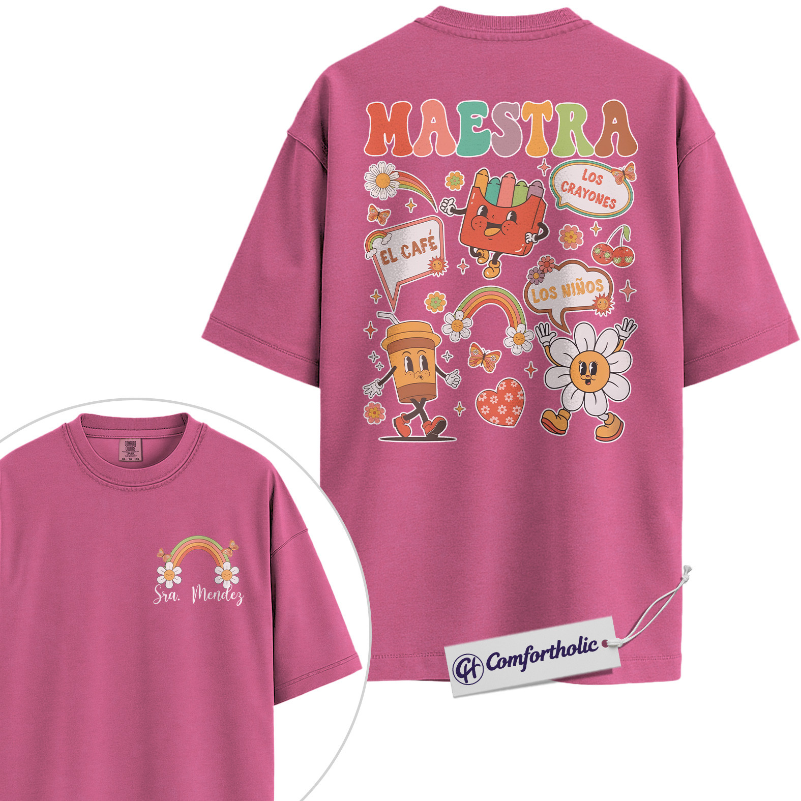 Personalized Maestra Shirt, Custom Name Spanish Teacher Rainbow Classroom Graphic Tee, Bilingual Teacher T-Shirt, Teacher Appreciation Gift, Comfort Colors Shirt 2-Sided - Image 16