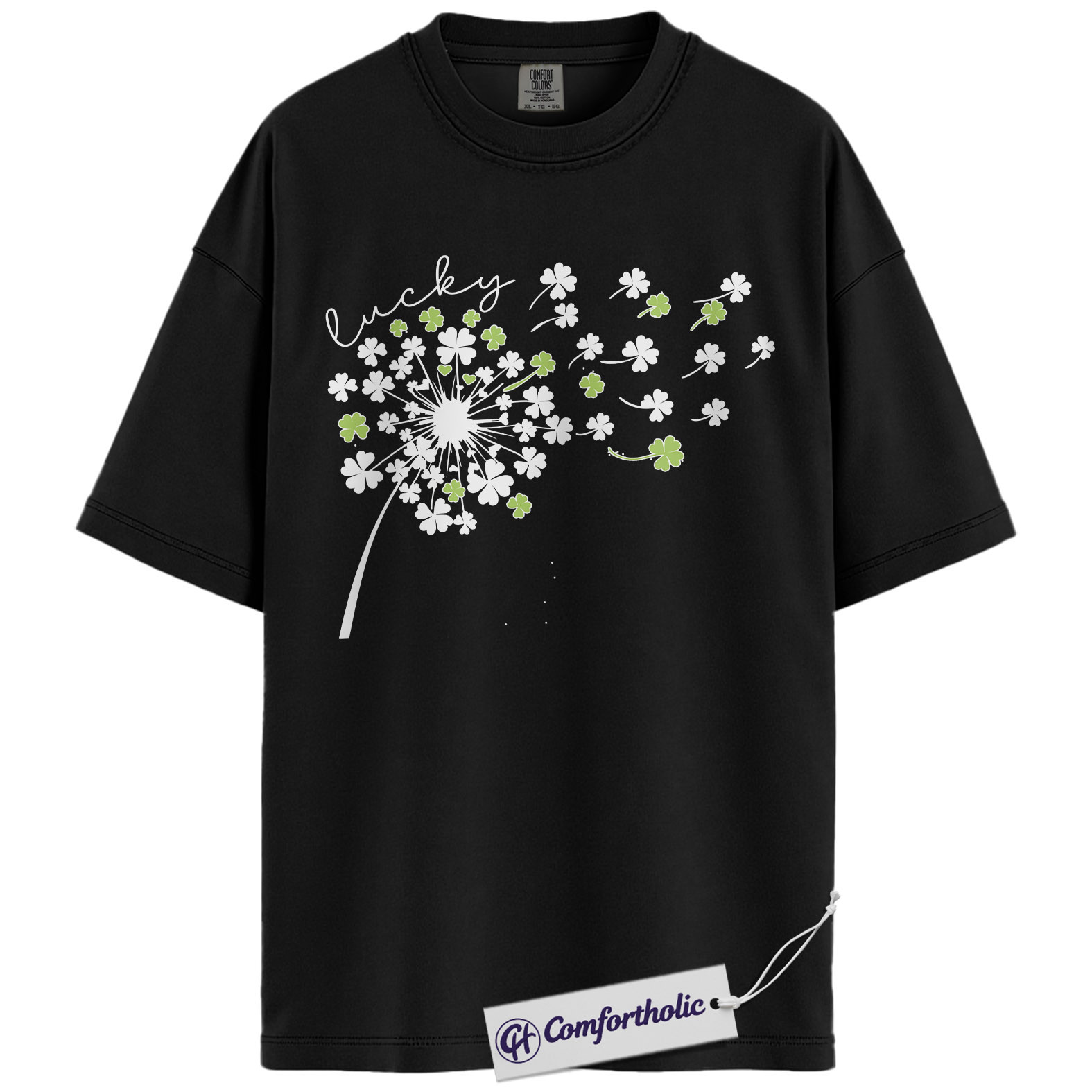 St Patricks Day Shirt, Lucky Shamrock Dandelion Graphic Tee, Cute Irish Clover T-Shirt for Women, St Patrick’s Day Parade Party Gift, Comfort Colors Shirt - Image 3