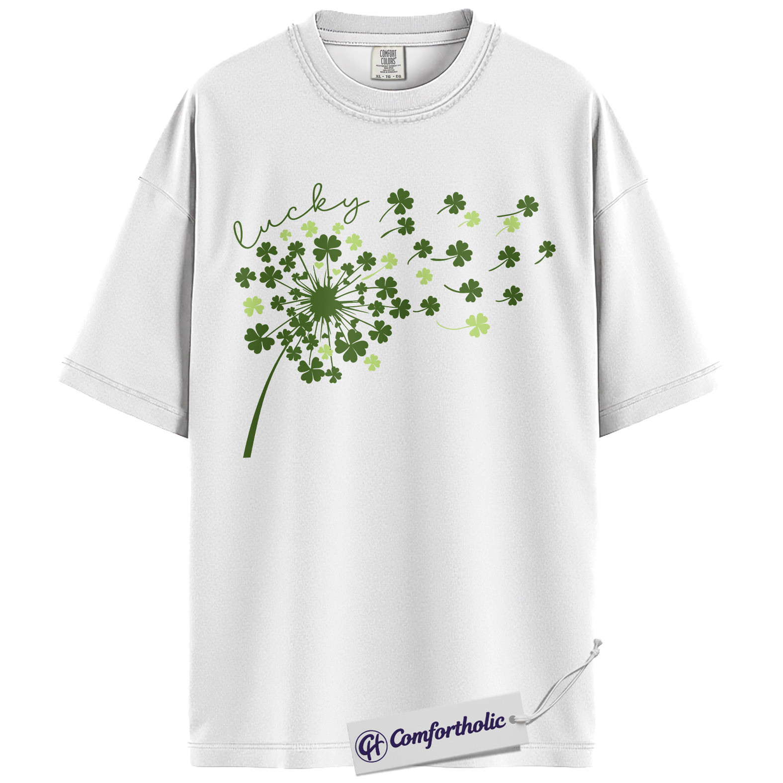 St Patricks Day Shirt, Lucky Shamrock Dandelion Graphic Tee, Cute Irish Clover T-Shirt for Women, St Patrick’s Day Parade Party Gift, Comfort Colors Shirt - Image 2
