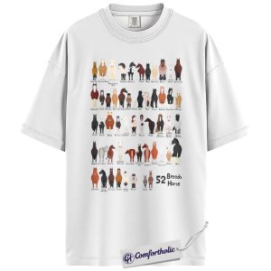 Alternative view of Horse Breeds Shirt, 52 Horse Breeds Chart Graphic Tee, Equestrian Breed Guide T-Shirt, Gift for Horse Lovers, Comfort Colors Shirt