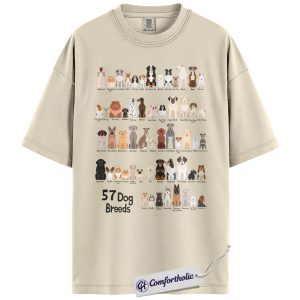 Dog Breeds Shirt, 57 Dog Breeds Chart T-Shirt, Puppy Breed Guide Graphic Tee, Gift for Dog Lovers, Comfort Colors Shirt