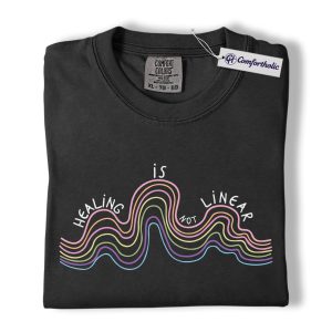 Healing Is Not Linear Shirt, Rainbow Wave Graphic Tee, Mental Health Self Care T-Shirt, Therapy Gift, Comfort Colors Shirt