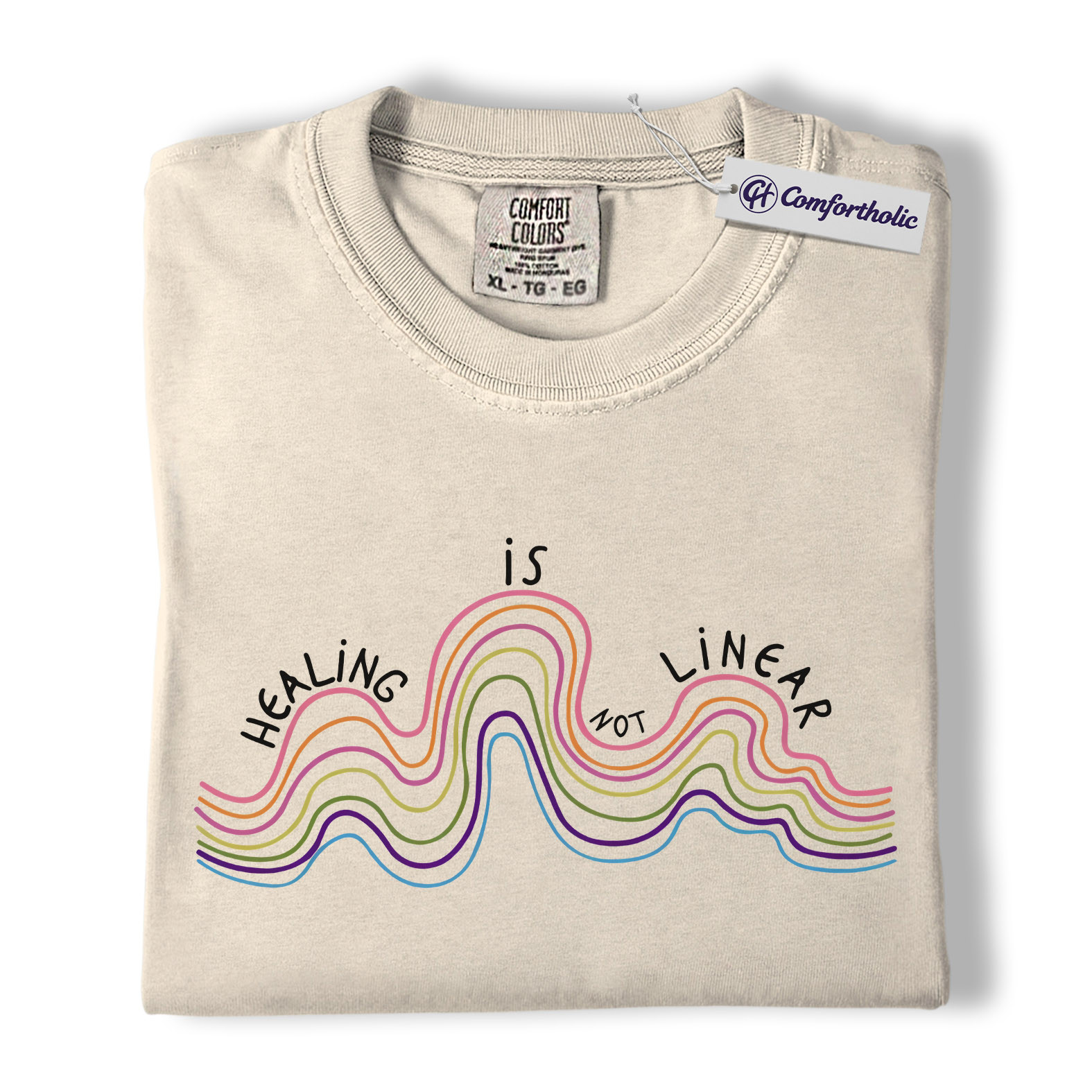 Healing Is Not Linear Shirt, Rainbow Wave Graphic Tee, Mental Health Self Care T-Shirt, Therapy Gift, Comfort Colors Shirt - Image 4
