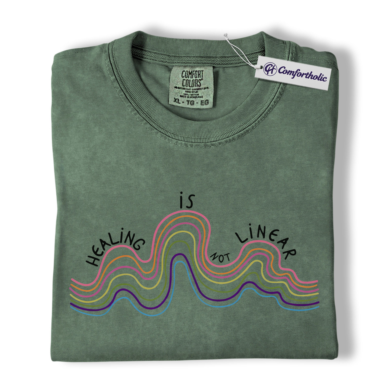 Healing Is Not Linear Shirt, Rainbow Wave Graphic Tee, Mental Health Self Care T-Shirt, Therapy Gift, Comfort Colors Shirt - Image 5