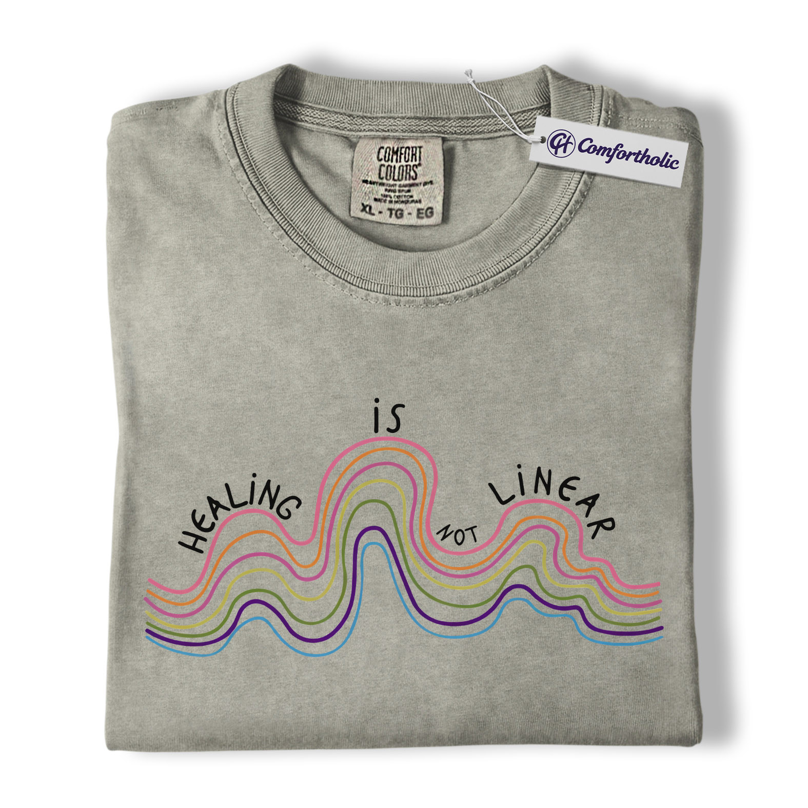 Healing Is Not Linear Shirt, Rainbow Wave Graphic Tee, Mental Health Self Care T-Shirt, Therapy Gift, Comfort Colors Shirt - Image 6
