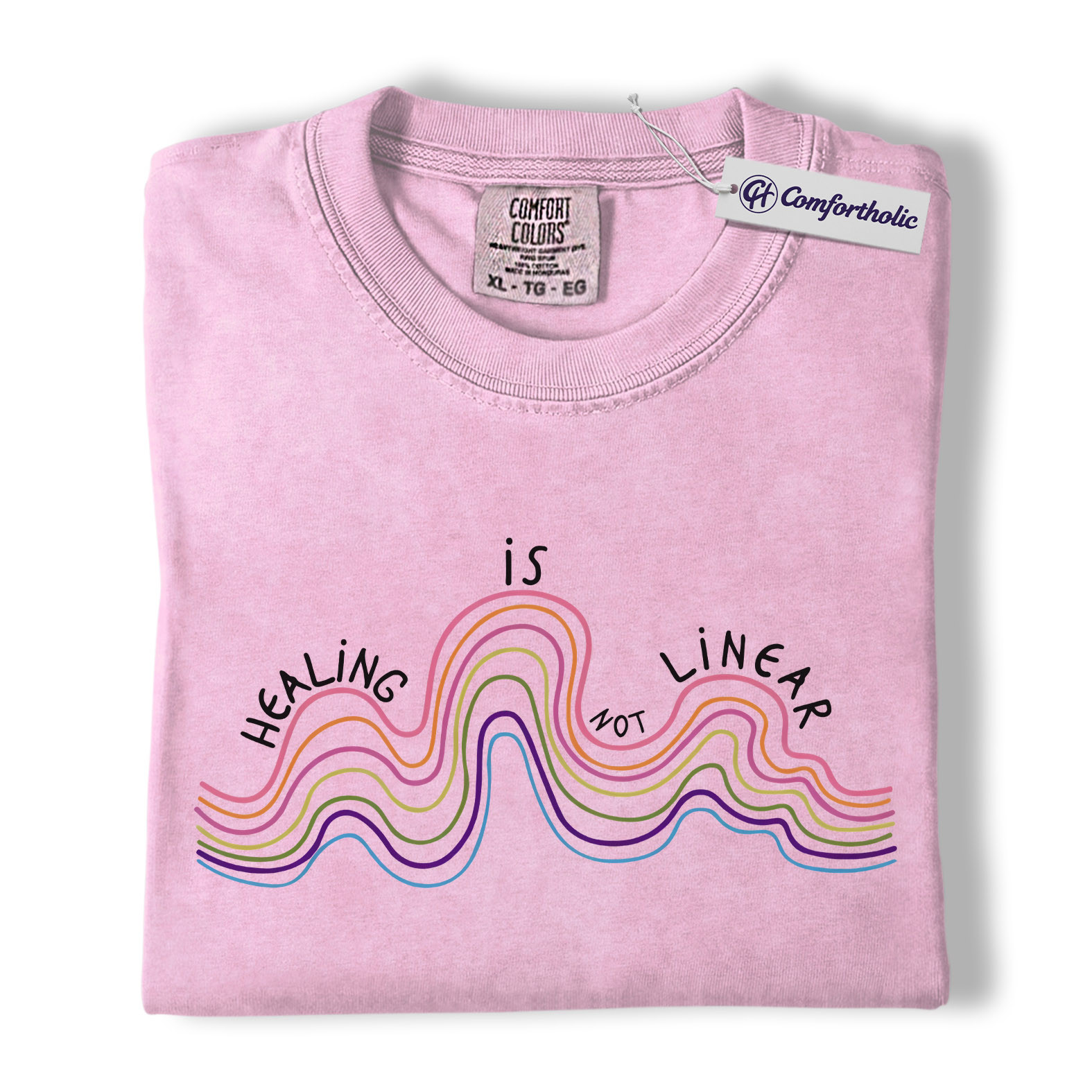 Healing Is Not Linear Shirt, Rainbow Wave Graphic Tee, Mental Health Self Care T-Shirt, Therapy Gift, Comfort Colors Shirt - Image 8