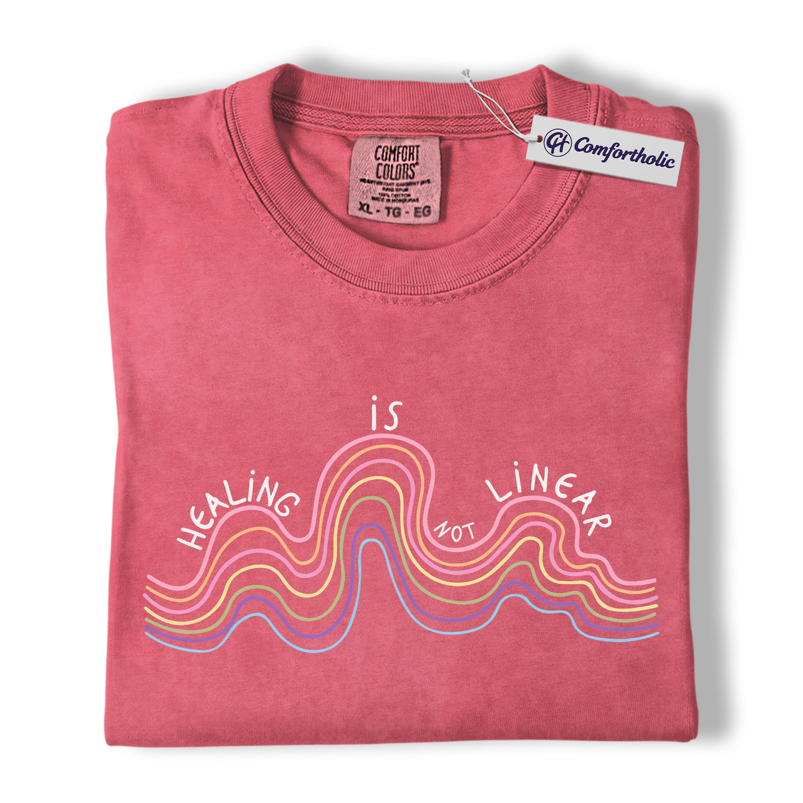 Healing Is Not Linear Shirt, Rainbow Wave Graphic Tee, Mental Health Self Care T-Shirt, Therapy Gift, Comfort Colors Shirt - Image 9