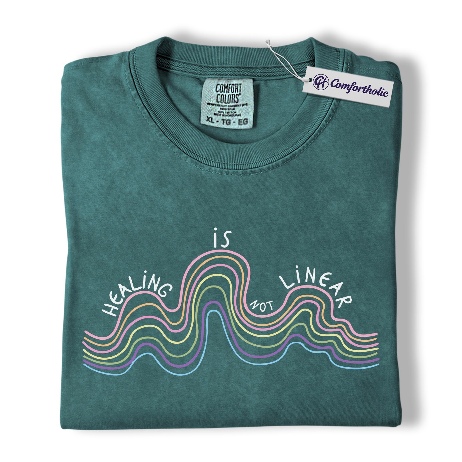 Healing Is Not Linear Shirt, Rainbow Wave Graphic Tee, Mental Health Self Care T-Shirt, Therapy Gift, Comfort Colors Shirt - Image 11