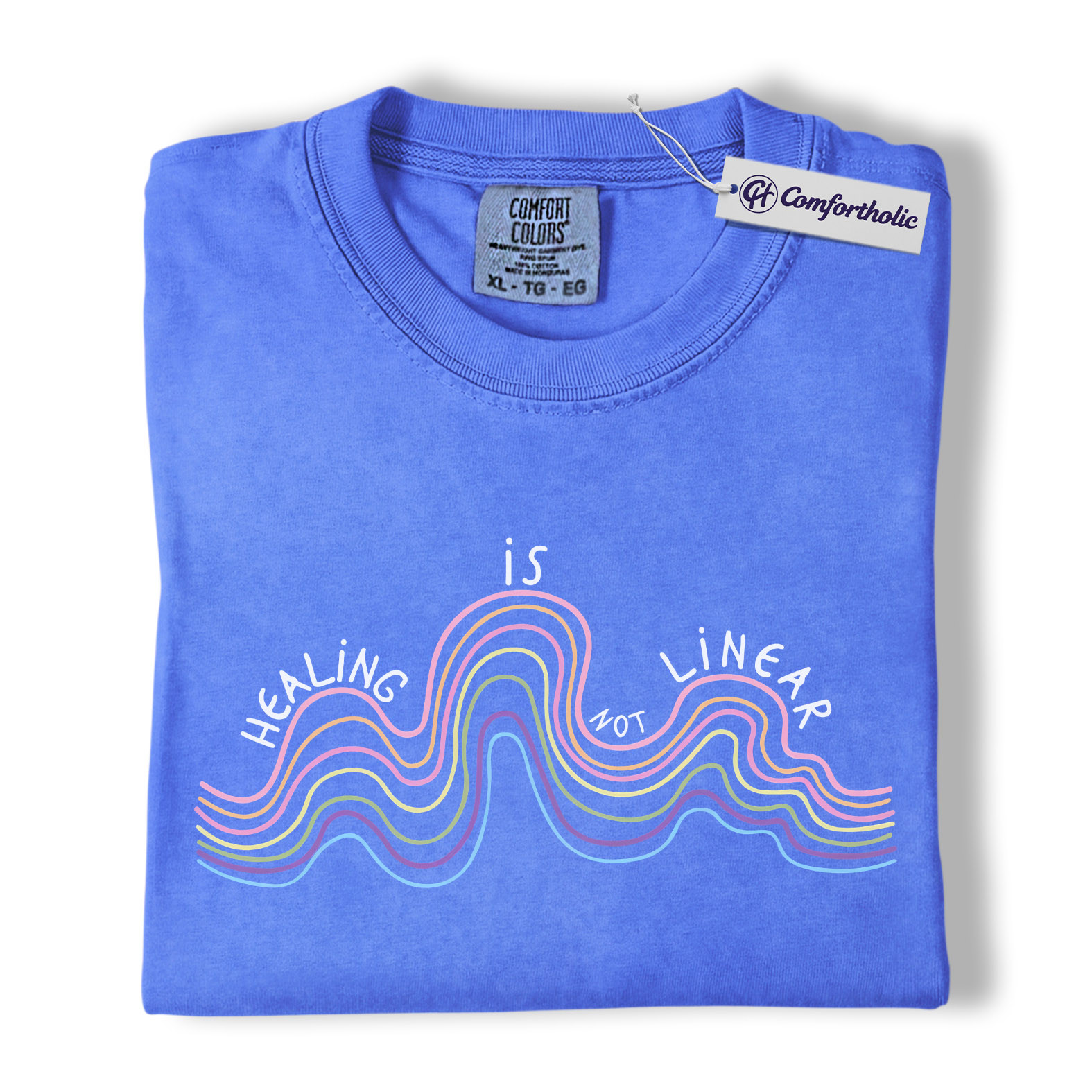 Healing Is Not Linear Shirt, Rainbow Wave Graphic Tee, Mental Health Self Care T-Shirt, Therapy Gift, Comfort Colors Shirt - Image 12