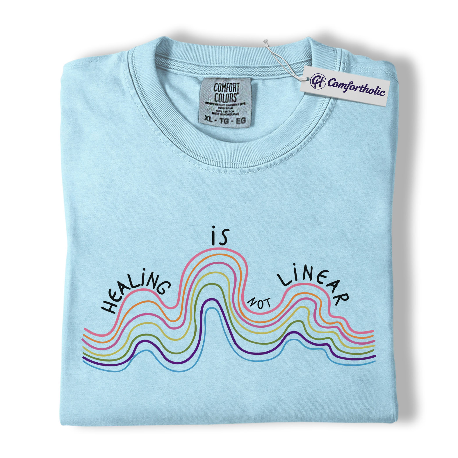 Healing Is Not Linear Shirt, Rainbow Wave Graphic Tee, Mental Health Self Care T-Shirt, Therapy Gift, Comfort Colors Shirt - Image 14