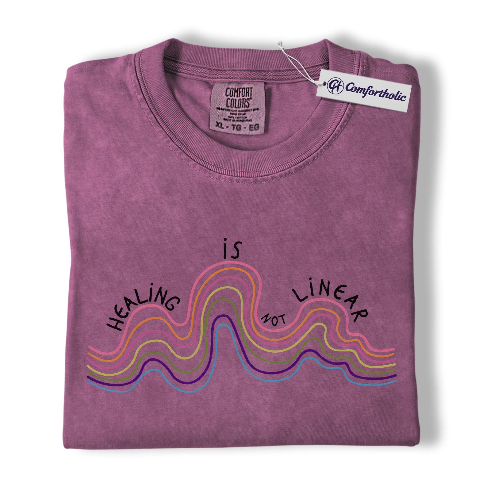 Healing Is Not Linear Shirt, Rainbow Wave Graphic Tee, Mental Health Self Care T-Shirt, Therapy Gift, Comfort Colors Shirt - Image 15