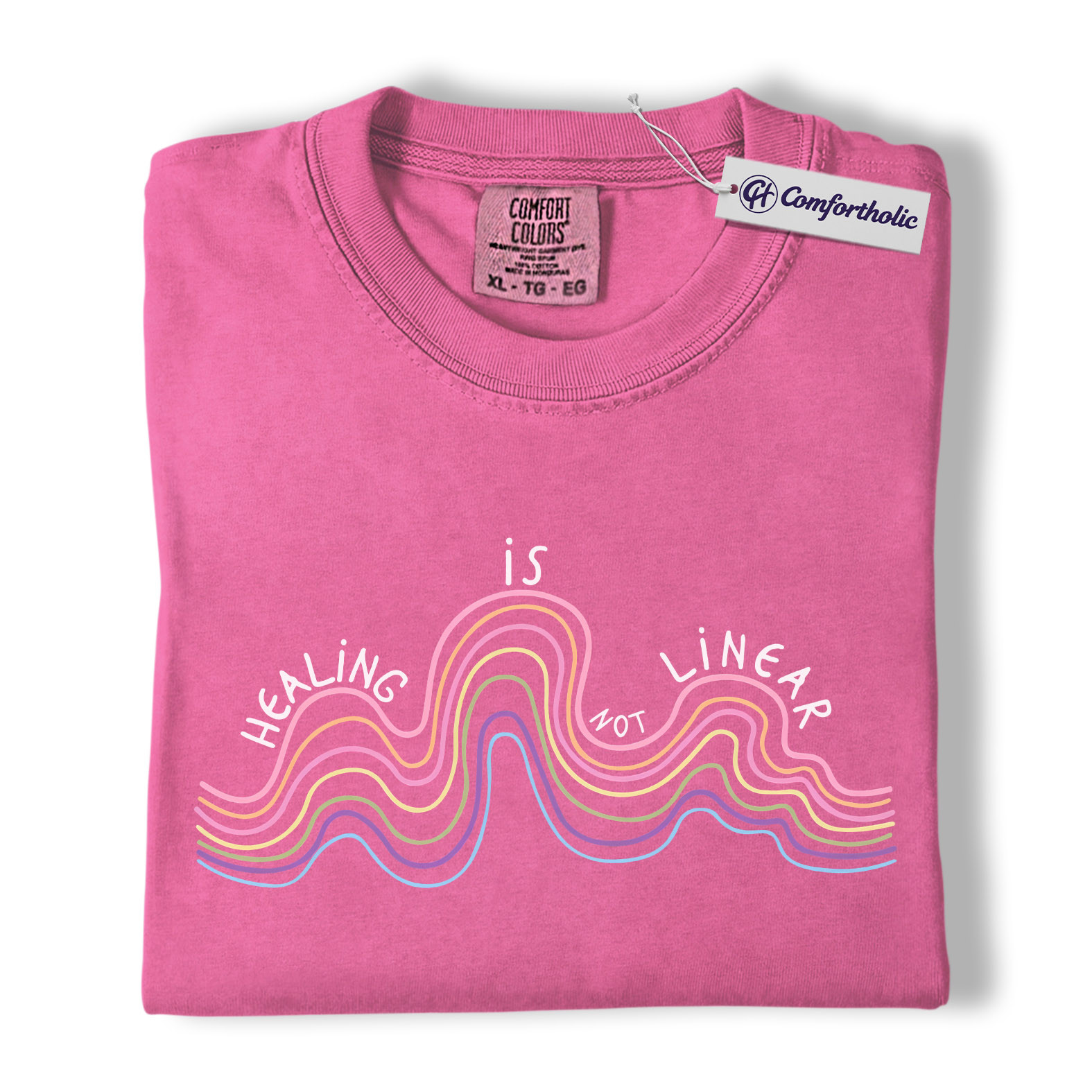 Healing Is Not Linear Shirt, Rainbow Wave Graphic Tee, Mental Health Self Care T-Shirt, Therapy Gift, Comfort Colors Shirt - Image 16