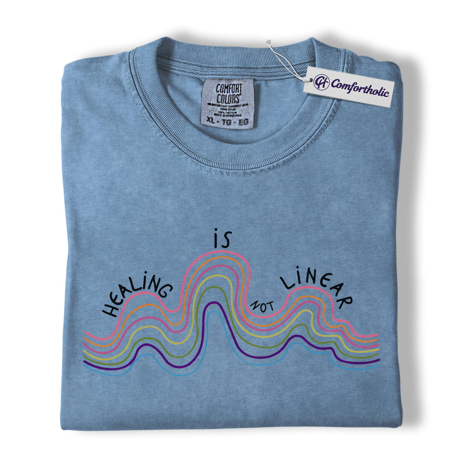 Healing Is Not Linear Shirt, Rainbow Wave Graphic Tee, Mental Health Self Care T-Shirt, Therapy Gift, Comfort Colors Shirt - Image 17