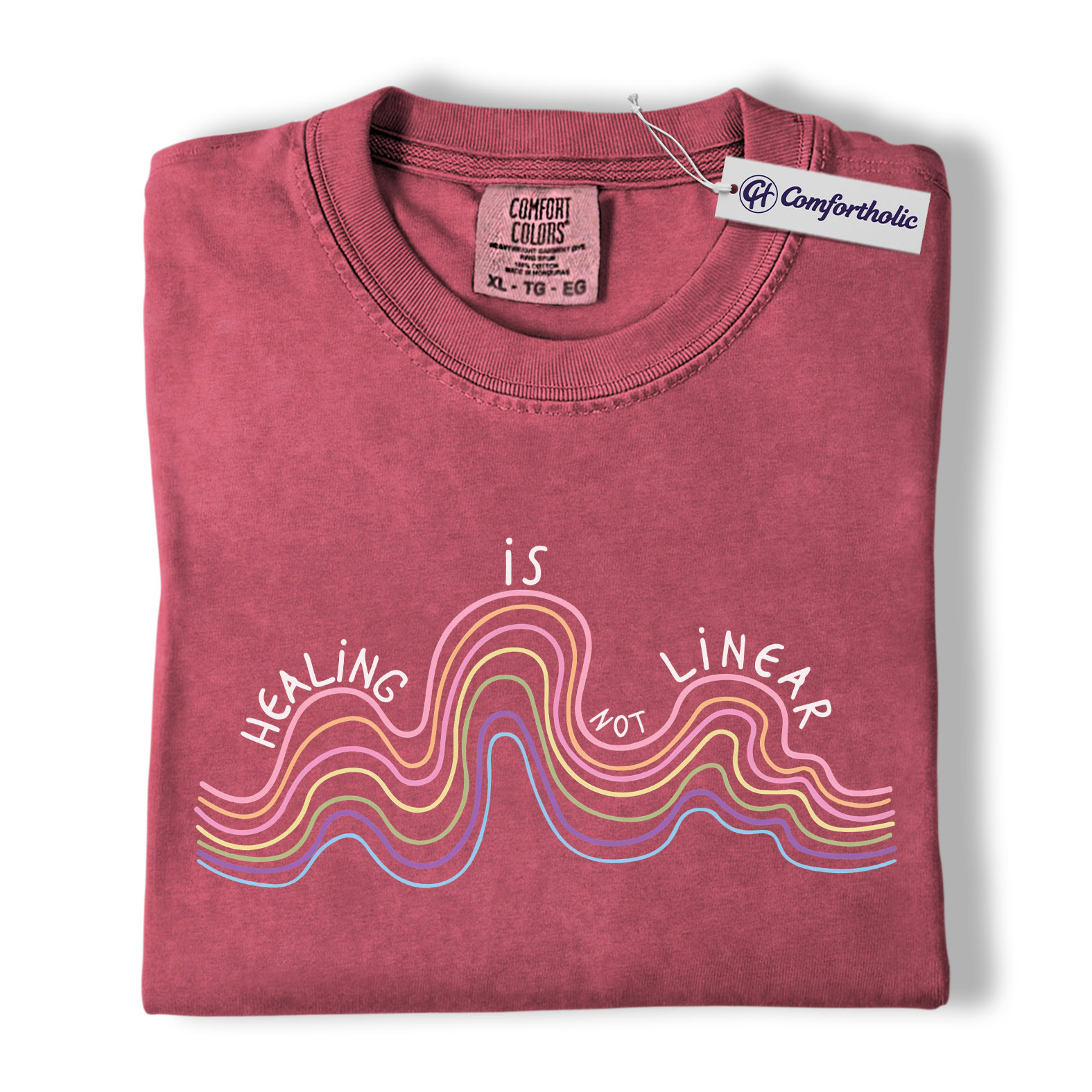 Healing Is Not Linear Shirt, Rainbow Wave Graphic Tee, Mental Health Self Care T-Shirt, Therapy Gift, Comfort Colors Shirt - Image 18