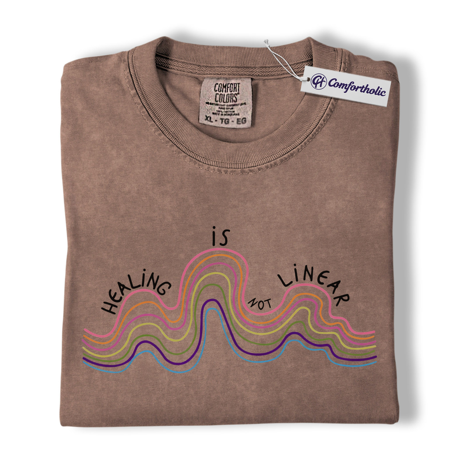 Healing Is Not Linear Shirt, Rainbow Wave Graphic Tee, Mental Health Self Care T-Shirt, Therapy Gift, Comfort Colors Shirt - Image 19