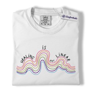 Alternative view of Healing Is Not Linear Shirt, Rainbow Wave Graphic Tee, Mental Health Self Care T-Shirt, Therapy Gift, Comfort Colors Shirt