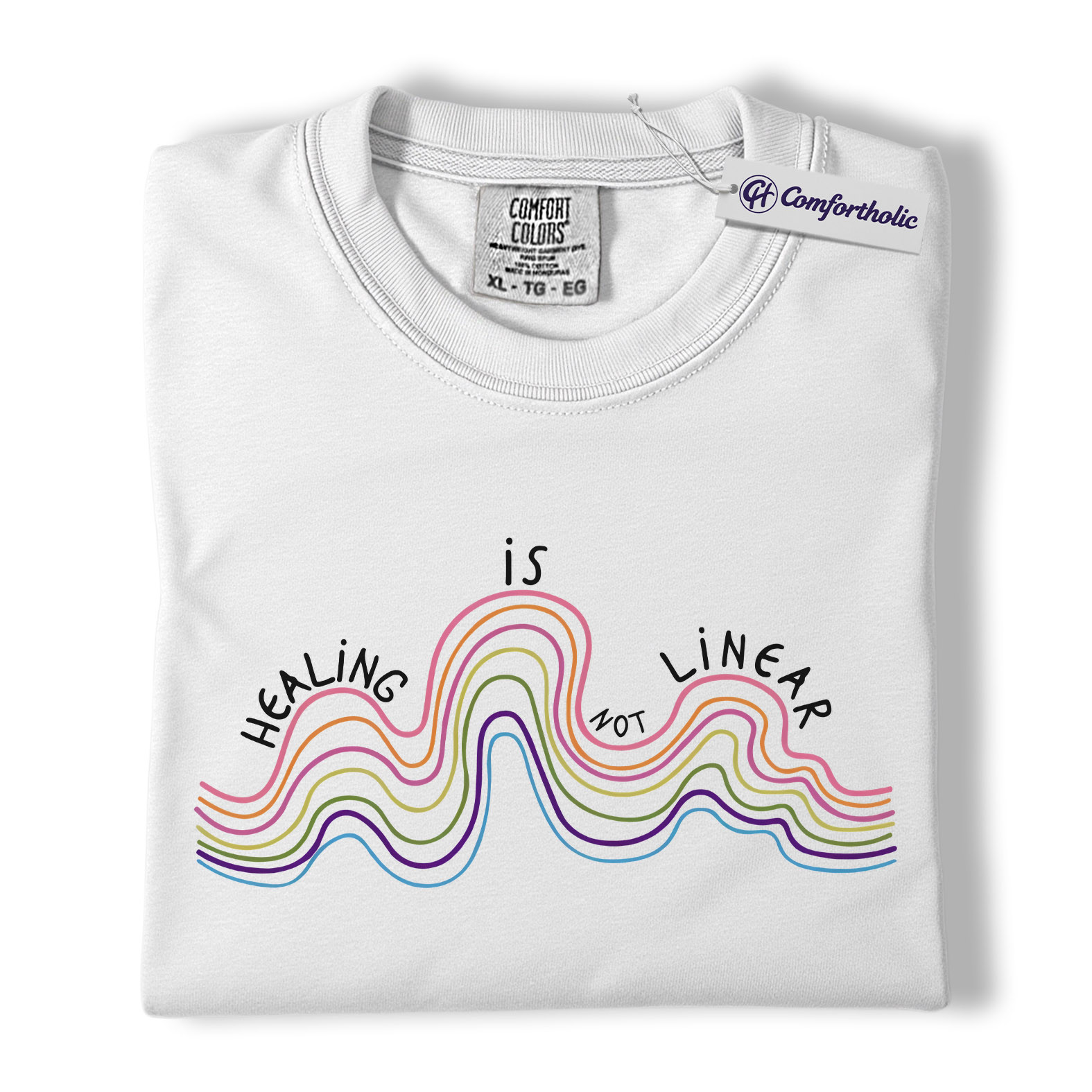 Healing Is Not Linear Shirt, Rainbow Wave Graphic Tee, Mental Health Self Care T-Shirt, Therapy Gift, Comfort Colors Shirt - Image 2