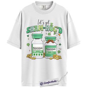 Alternative view of St Patrick’s Day CRNA Shirt, Let’s Get Sham-Roc’d Rocuronium Graphic Tee, Funny Anesthesia Nurse T-Shirt, Hospital Staff Party Gift, Comfort Colors Shirt