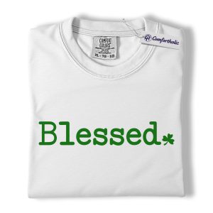 Alternative view of Blessed Shirt, St Patrick’s Day Clover Graphic Tee, Christian Faith Minimalist T-Shirt, Lucky Green Gift for Women, Comfort Colors Shirt
