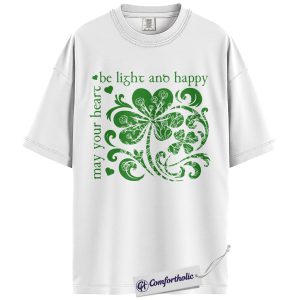 Alternative view of Irish Blessing Clover Shirt, May Your Heart Be Light And Happy Tee, St Patrick’s Day Lucky Green T-Shirt, Gift for Irish Girls & Women, Comfort Colors Shirt