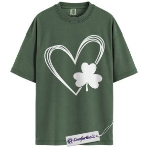 Shamrock Heart Shirt, Green Clover St Patrick’s Day Graphic Tee, Lucky Irish Heart T-Shirt, St Patrick’s Day Gift for Women, Comfort Colors Shirt