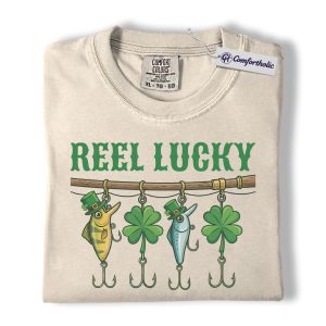 Reel Lucky Fishing Shirt, St Patrick’s Day Shamrock Lure Graphic Tee, Funny Fisherman T-Shirt, Irish Fishing Gift, Comfort Colors Shirt