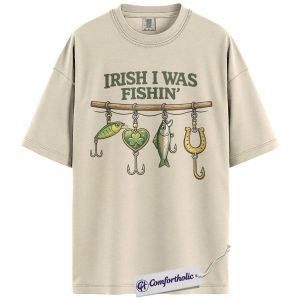 St Patrick’s Day Fishing Shirt, Irish I Was Fishin Quote Graphic Tee, Shamrock Fishing Lure T-Shirt, Funny Fisherman Gift, Comfort Colors Shirt