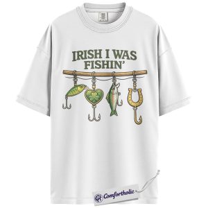 Alternative view of St Patrick’s Day Fishing Shirt, Irish I Was Fishin Quote Graphic Tee, Shamrock Fishing Lure T-Shirt, Funny Fisherman Gift, Comfort Colors Shirt