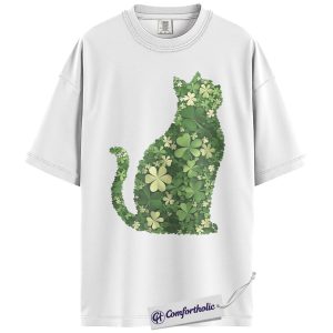 Alternative view of St Patrick’s Day Cat Shirt, Shamrock Cat Silhouette Graphic Tee, Lucky Irish Cat Lover T-Shirt, Cute Green Holiday Gift, Comfort Colors Shirt