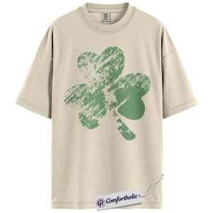 St Patrick’s Day Shirt, Distressed Shamrock Clover Graphic Tee, Irish Green Lucky T-Shirt for Women, St Patty’s Day Gift, Comfort Colors Shirt
