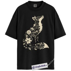 Fox Shirt, Floral Fox Silhouette Graphic Tee, Woodland Nature Lover T-Shirt, Cute Gift for Fox Lovers, Comfort Colors Shirt