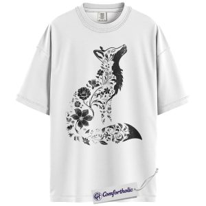 Alternative view of Fox Shirt, Floral Fox Silhouette Graphic Tee, Woodland Nature Lover T-Shirt, Cute Gift for Fox Lovers, Comfort Colors Shirt