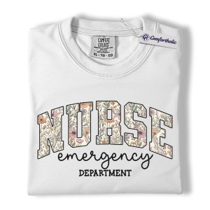 Alternative view of ER Nurse Shirt, Nurse Emergency Department Floral Graphic Tee, Emergency Room RN T-Shirt for Women, ER Nurse Gift, Comfort Colors Shirt