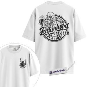 Alternative view of Beer Dad Shirt, Surviving Fatherhood Skeleton Graphic Tee, Funny Father’s Day Gift for Dads, Comfort Colors Shirt 2-Sided
