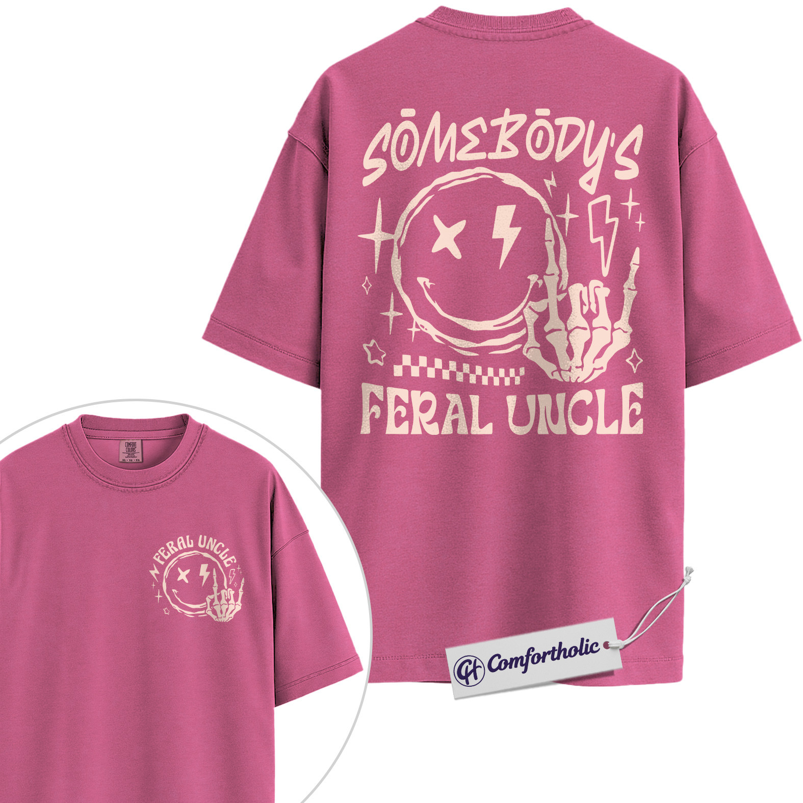 Funny Uncle Shirt, Somebody’s Feral Uncle Graphic Tee, Father’s Day Gift for Uncles, Comfort Colors Shirt 2-Sided - Image 16