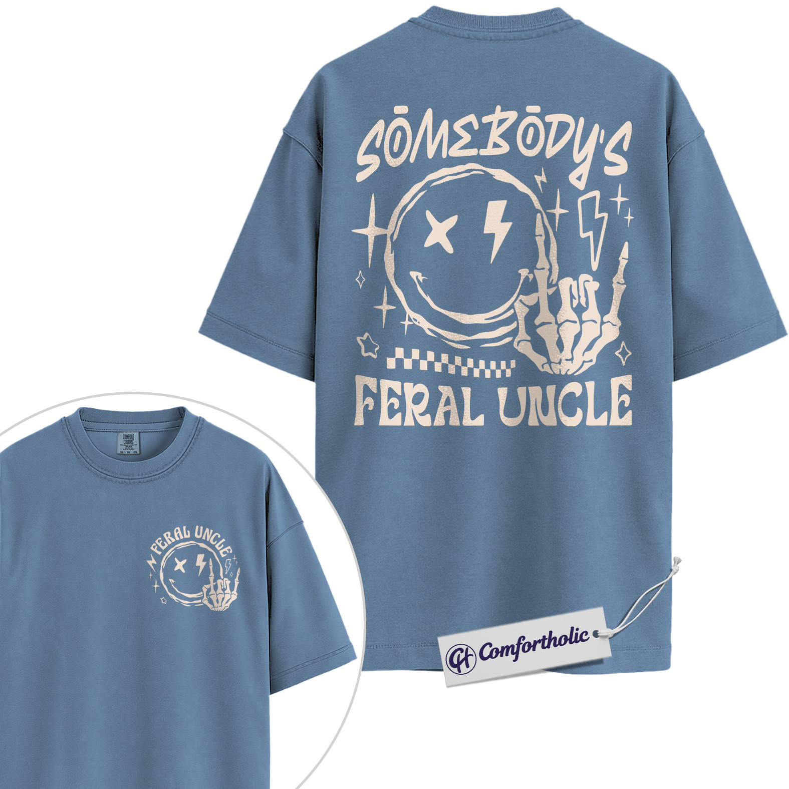 Funny Uncle Shirt, Somebody’s Feral Uncle Graphic Tee, Father’s Day Gift for Uncles, Comfort Colors Shirt 2-Sided - Image 17