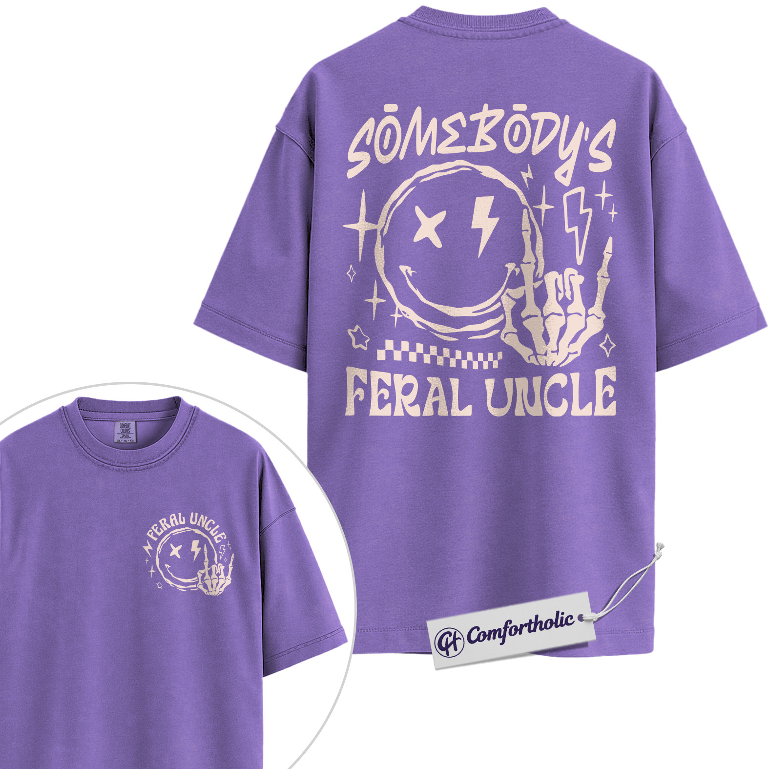 Funny Uncle Shirt, Somebody’s Feral Uncle Graphic Tee, Father’s Day Gift for Uncles, Comfort Colors Shirt 2-Sided - Image 20