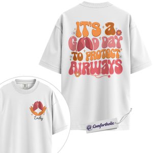 Alternative view of Personalized Respiratory Therapist Shirt, It’s a Good Day To Protect Airways Graphic Tee, Custom Name RT T-Shirt, Gift for Respiratory Therapists & RT Students, Comfort Colors Shirt 2-Sided