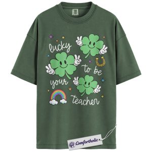 St Patrick’s Day Teacher Shirt, Lucky to Be Your Teacher Shamrock Graphic Tee, Cute Rainbow Classroom T-Shirt, Gift for Teachers, Comfort Colors Shirt