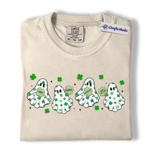 St Patrick’s Day Ghost Shirt, Lucky Boo Shamrock Ghosts Graphic Tee, Cute Spooky Irish T-Shirt, Gift for St Paddy’s Day Fans, Comfort Colors Shirt