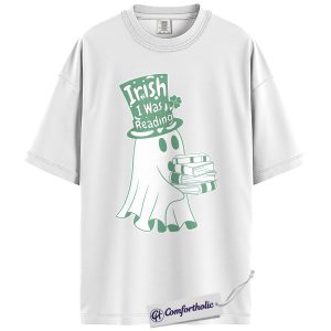 Alternative view of St Patrick’s Day Ghost Shirt, Irish I Was Reading Boo Graphic Tee, Cute Shamrock Book Lover T-Shirt, Funny Irish Gift for Readers, Comfort Colors Shirt