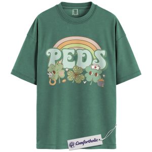St Patrick’s Day Peds Nurse Shirt, Cute Shamrock Rainbow Pediatric Graphic Tee, Pediatric RN T-Shirt, Gift for Pediatric Nurses, Comfort Colors Shirt